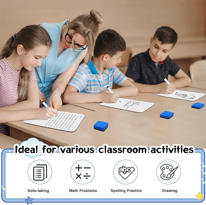 24 Pack Mini Dry Erase Board 6x9 Inch Small Wooden Portable White Boards Bulk with 24 Markers & 24 Erasers for Students Teachers Classroom Training Office Supplies