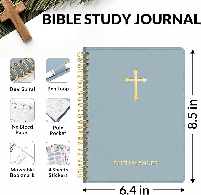 2026 Christian Planner - 12 Month Bible Journal and Prayer Planner A5 Spiral Bound, Monthly & Weekly Christian Organizer Gifts for Women Men (Grey Blue)