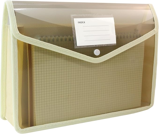 Plastic Expanding File Folder, Folders for Documents, Transparent Envelopes with Elastic Closure, File Folder Organizer Holder, Large Capacity, Fit Letter/A4 Size (Khaki-1Pcs)
