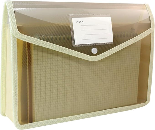 Plastic Expanding File Folder, Folders for Documents, Transparent Envelopes with Elastic Closure, File Folder Organizer Holder, Large Capacity, Fit Letter/A4 Size (Khaki-1Pcs)