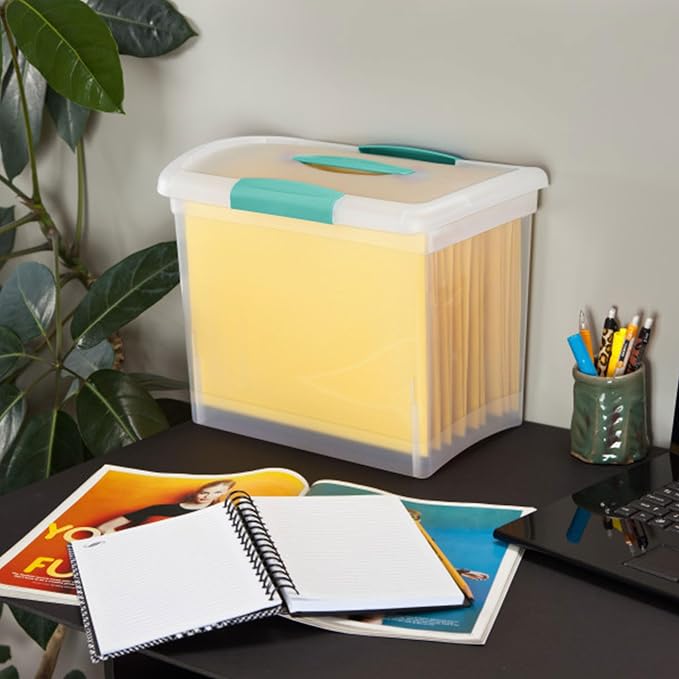 Sterilite Large Nesting ShowOffs Stackable Storage Bin, Latching Organizer Tote with Handle, Plastic Box for File Organization, Clear, 12-Pack