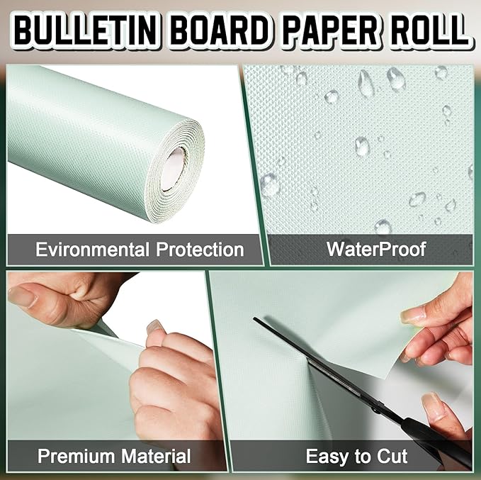 Inkspire Mint Green Bulletin Board Paper Roll,14.8FTx47IN Large Reusable Waterproof Erasable Classroom Wall Background Backdrop Paper,Fade-Resistant Fabric Wrapping School Decors Teacher Supplies