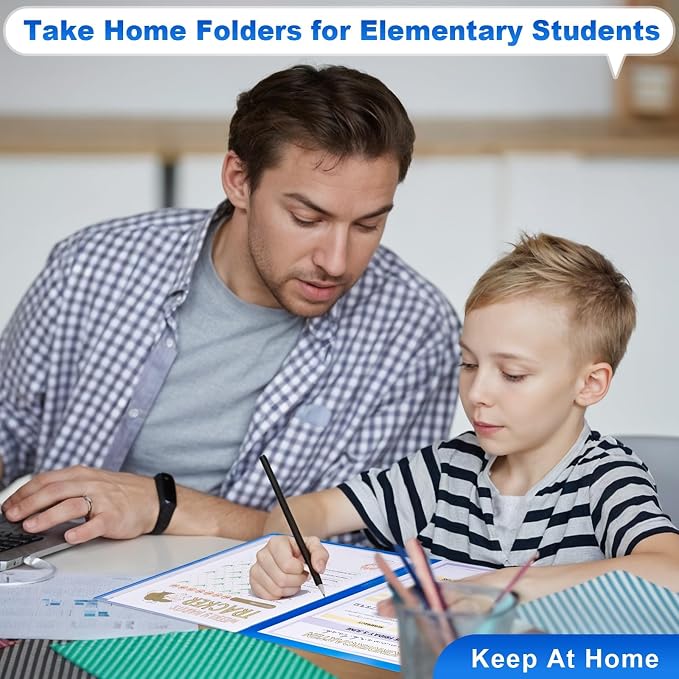 24 Pcs Back to School Take Home Folders for Elementary Students 2 Pocket Folders with Clear Front Pocket 4 Inner Pockets Parent Teacher Communication Folder Plastic Homework Folder 11.81 x 9.45 Inch
