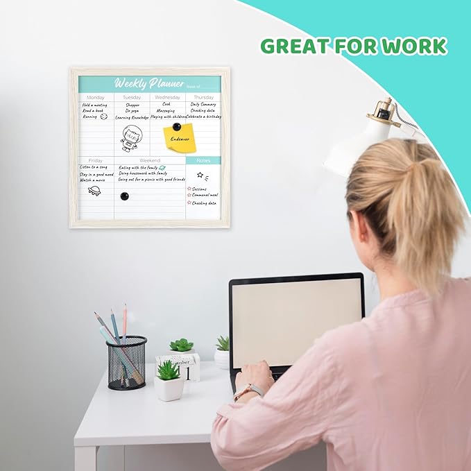 Schliersee Weekly Work Planner Calendar Dry Erase Whiteboard for Wall, 13x13 inch Magnetic Dry Erase Board, Hanging White Board, Portable Marker Board for Home, Kitchen, Memo, Office, Home, School