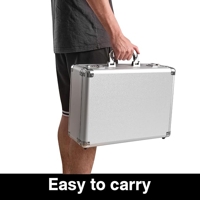 LOCKCURX File Organizer Storage Box - 16.9 x 12.2 x 6.3 Inch Large, Portable Locking Storage Totes with Dual Combination Locks for Cash, Documents & Valuables - Silver