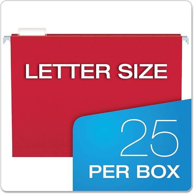 Pendaflex Recycled Hanging Folders, Letter Size, Red, 1/5 Cut, 25/BX (81608)