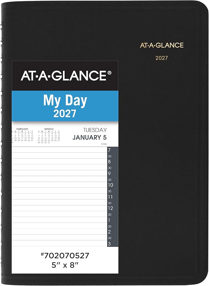 AT-A-GLANCE 2027 Appointment Book Planner, Daily, 5" x 8", Half-Hour, Black (702070527)