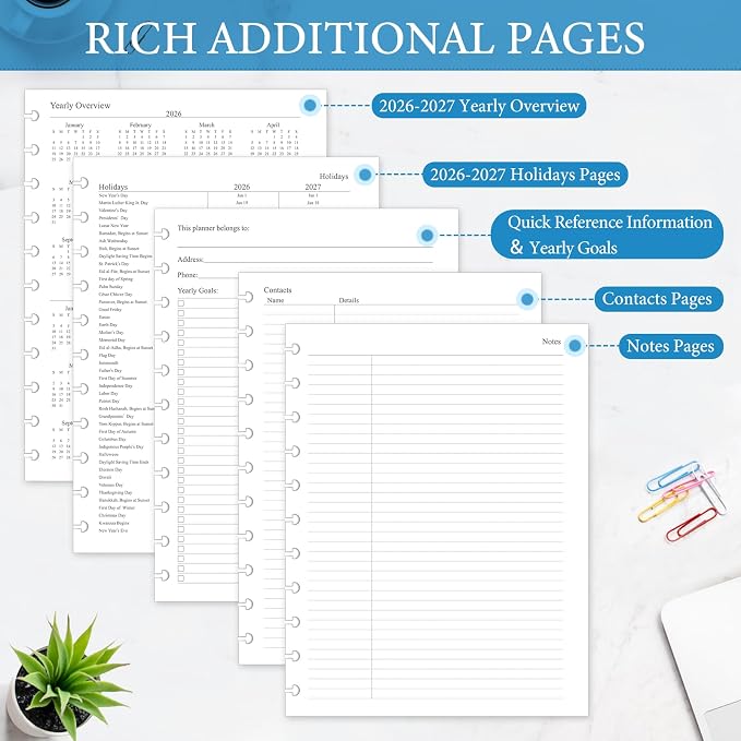 2026-2027 Monthly Planner Refill, A4 Letter Size Planner Inserts for 11-Disc Discbound, 8.5"x11", Jul. 2026 - Dec. 2027, 18 Monthly Calendars with Laminated Tabs