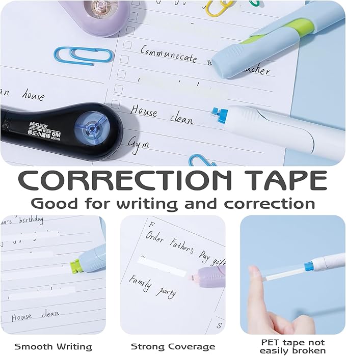 M&G 6Pcs White Correction Tape Pens, 19.7Ft Retractable Pen Shaped Smooth Pull Out Tape Pen for Instant Correction, Tear-Resistant Portable Applicator Easy to Use for School Office Supplies (6M Each)