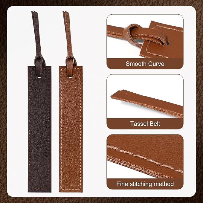 6 Pcs Leather Bookmarks with Tassels, Handmade Stitched Bookmarks - Classic Retro Style Page Markers, Unique Reading Gifts for Book Lovers, Men, Women, Readers, Teachers and Students