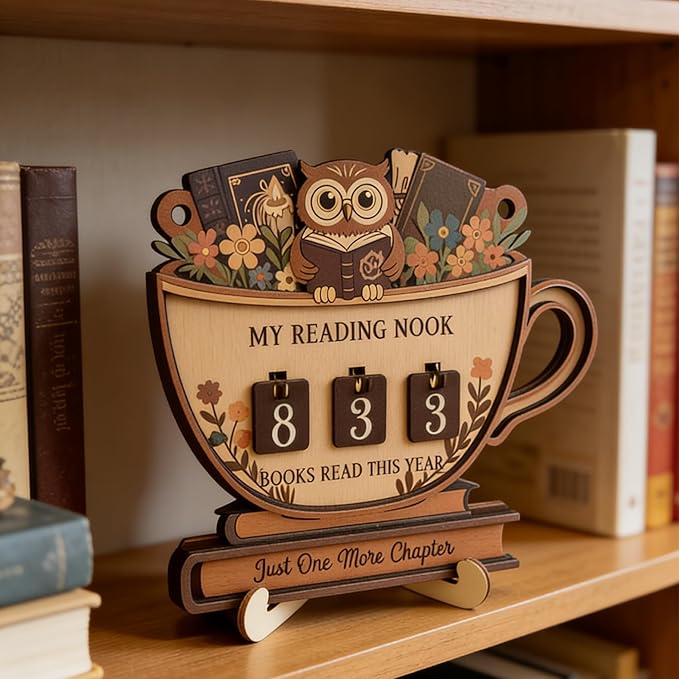 Book Counter Sign, Owl Books Read This Year, Cute Reading Tracker Wood Sign, Book Tracker for Home Library Decor Book Lover Gift (Owl)