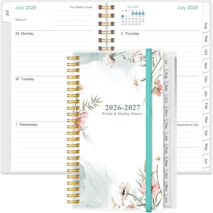 2026-2027 Pocket Planner/Calendar - 2026-2027 Weekly & Monthly Planner from July 2026 to June 2027, 12 Months Tabs, 3.75" x 6.75", Pink Flower