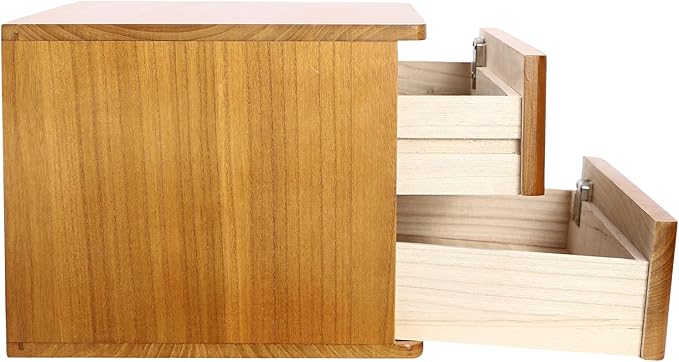 Lockable Desk Organizer Wooden Desktop Drawers Office Flat Files Storage Box Locking Countertop Storage Cabinet (Wood Yellow, 2-Tier)