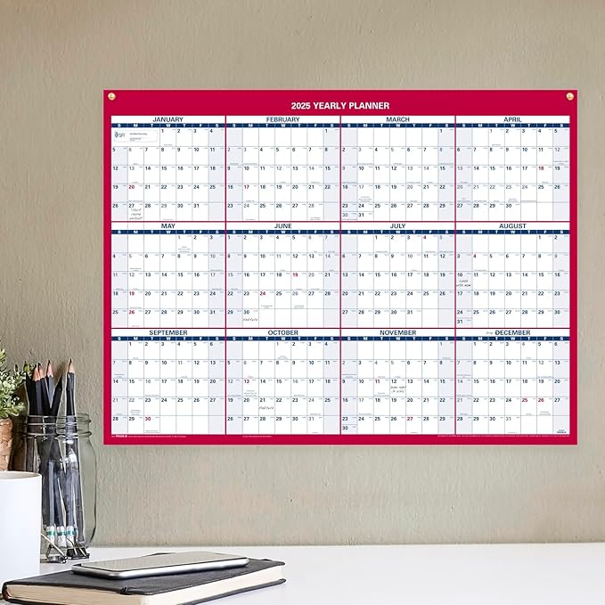 AT-A-GLANCE 2025 Erasable Calendar, Dry Erase Wall Planner, 12" x 16", Small, Vertical/Horizontal, Reversible, Compact (PM330B2825)