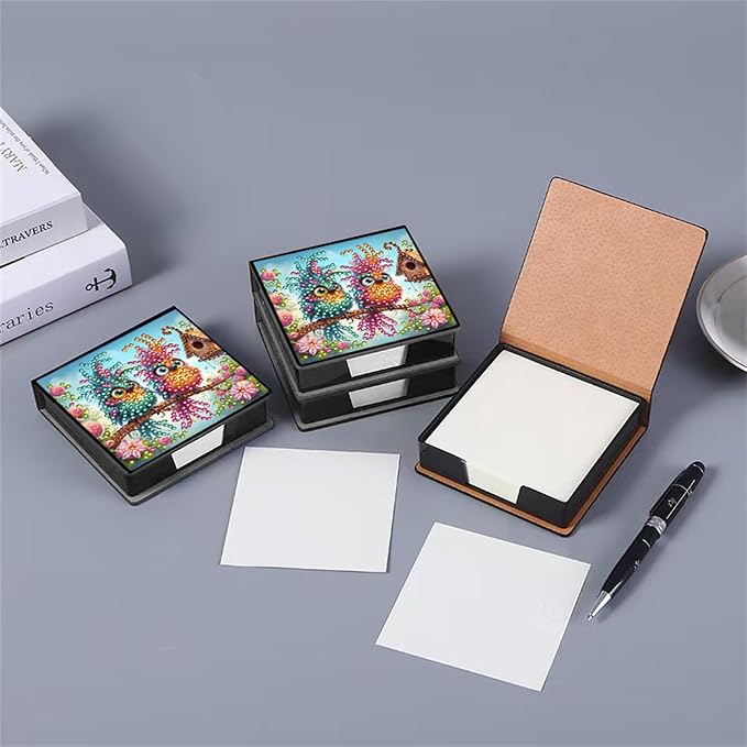 Bird Diamond Painting Note Box Memo Pad Holder, Diamond Art Sticky Notes Organizer for Desk, Aesthetic Stationery Storage Case for Office,School Supplies (Bird)