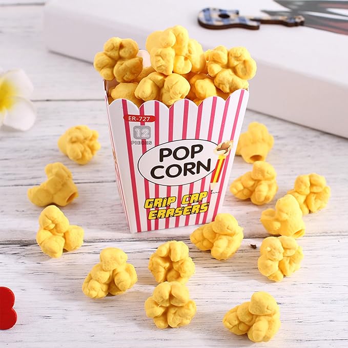 Popcorn Pencil Eraser Set Cute Eraser Caps Fun Erasers Gifts Prizes for Student Classroom Office Pencil Erasers 2Box (Approximately 20-24 Units)