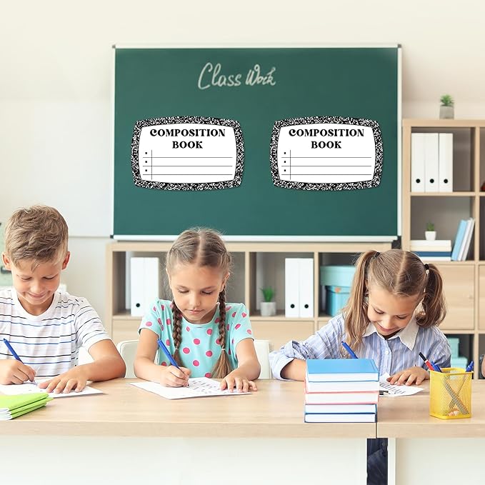 Whaline 4Pcs Composition Book Bulletin Board Paper Classroom Decorations White Black Composition Notebook Cover Paper for Back to School Decorative Supplies