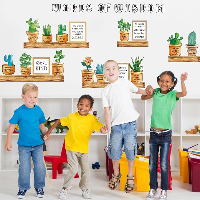 FYSUIMU 50Pcs Plant Bulletin Board Set Back to School Inspirational Plant Classroom Decoration Positive Paper Cutouts with Glue Points for School Office Classroom Library Chalkboard Wall Decor Supply