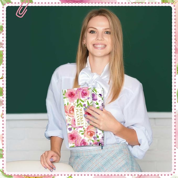 Funrous Floral Undated Weekly Planner 2026 Weekly To Do List Notepad with Goal Shopping Horizontal Desk Calendar Spiral Bound Calendar for Planner Reminder Office School 12 x 6 inch(Classic,Pink)