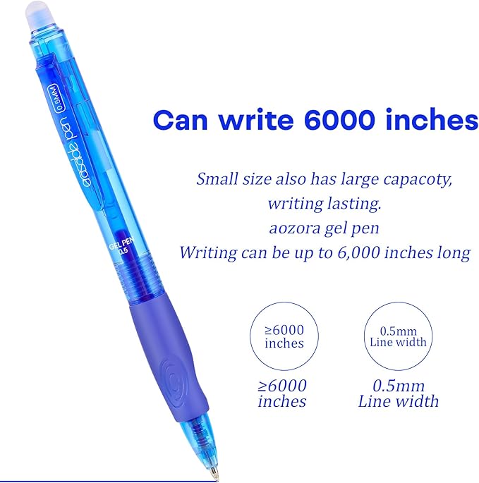 RIANCY 12 Pack Clicker Erasable Gel Pens, Fine Point (0.5mm), Blue Ink with Eraser, Make Mistakes Disappear, Soft Grip for Students, Writing, Note Taking, School & Office Supplies