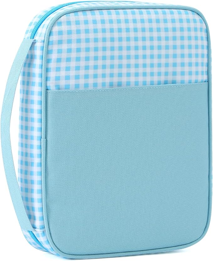 Bible Covers for Women, Bible Case, Bible Bag with Top Handle, Stripe Bible Bag Proteceive Book Case, Bible Carrying Church Bag for Christian Gifts （Blue Gingham）