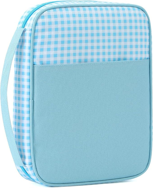 Bible Covers for Women, Bible Case, Bible Bag with Top Handle, Stripe Bible Bag Proteceive Book Case, Bible Carrying Church Bag for Christian Gifts （Blue Gingham）