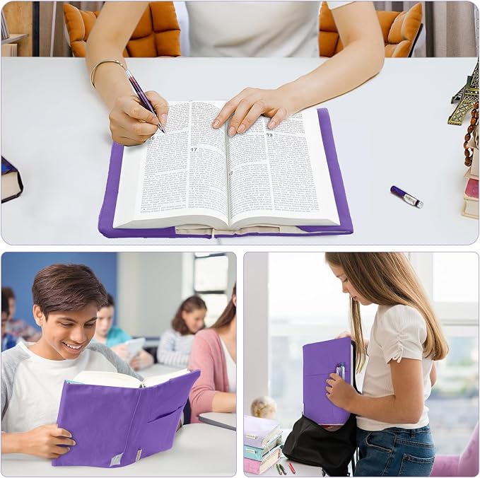 APLUFINE Canvas Book Covers, Washable Book Protector, Jumbo Book Cover for Paperback Novels, Adjustable Book Cover for Hardcover with Pockets for Pen, Soft Cover Books, Book Lovers Gifts, Lavender