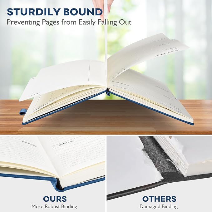 OMEYA Leather Academic Planner 2026-2027: A5 Navy Blue Business Weekly & Monthly Planner for Work, July 2026 – June 2027, 100gsm Thick Paper, Durable Stitched Binding, Tabs, Pen Loop, Pocket