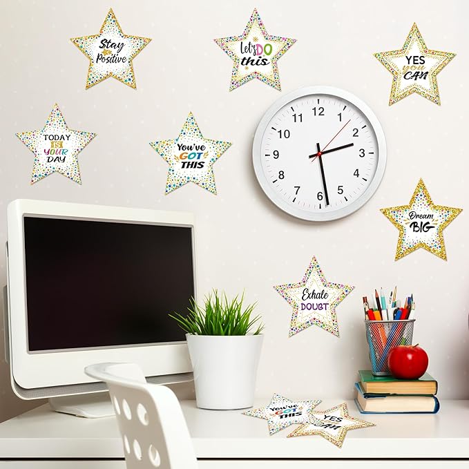 Pajean 48 Pcs Star Positive Bulletin Board Decoration Cutout Affirmation Station Classroom Bulletin Board 6 Inch Inspirational Classroom Decor Double Sided for Teacher Student Back to School(Confetti)