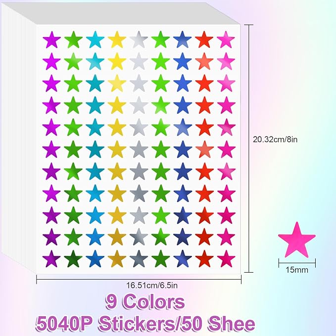 Star Stickers, 5040 PCS 0.6" Foil Star Metallic Stickers, Star Stickers for Kids Reward, Foil Star Stickers for Behavior Chart, Student Planner, School Classroom Teacher Supplies, DIY
