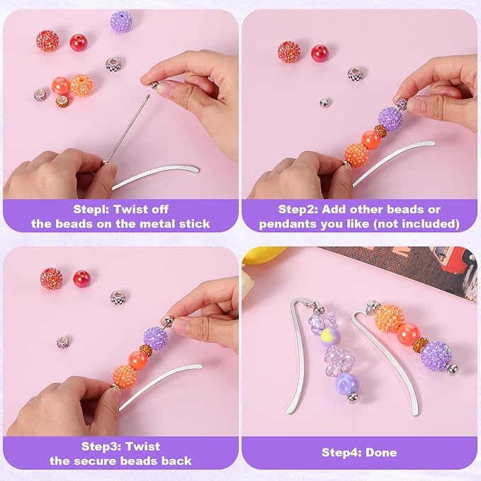 24 Pcs Beadable Bookmarks DIY Metal Blank Bar Bookmark for Beads Modern Bead Craft Jewelry Pendant Charm Gift for Book Lovers Office Supplies