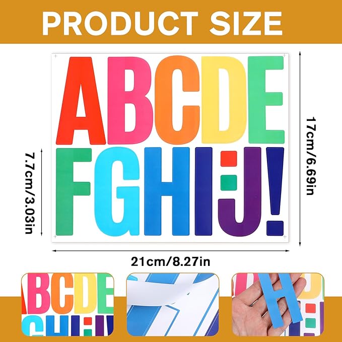 9 Sheets Letters for Bulletin Board Poster Board Large Letters Stickers 3 Inch Stick on Letter Self Adhesive Vinyl Waterproof Alphabet Stickers for Bulletin-Board Letter Mailbox Home Decor (Colorful)