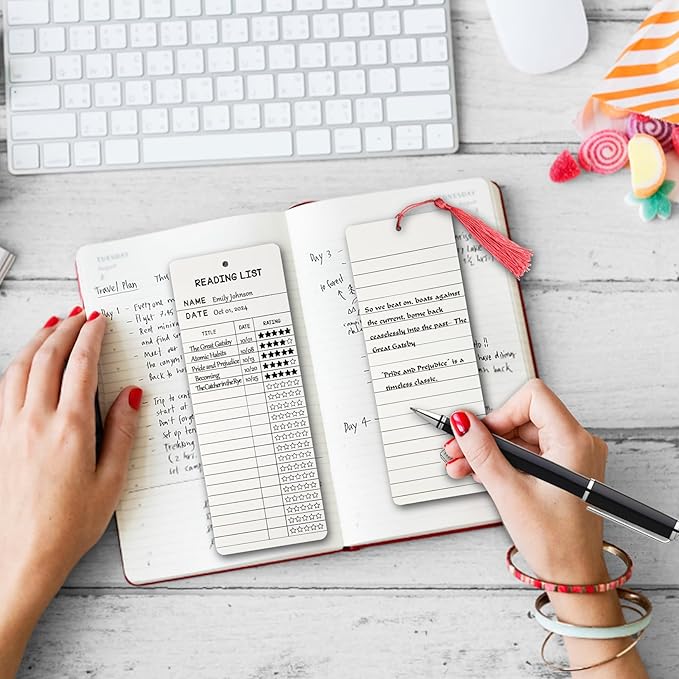 50 pcs Reading List Bookmarks with 50 Bookmark Tassels – 3x8 Inch Book Tracker and Reading Log Bulk Bookmarks for Book Lovers, Students, Teachers – Graduation Gifts, Back-to-School Supplies (White)