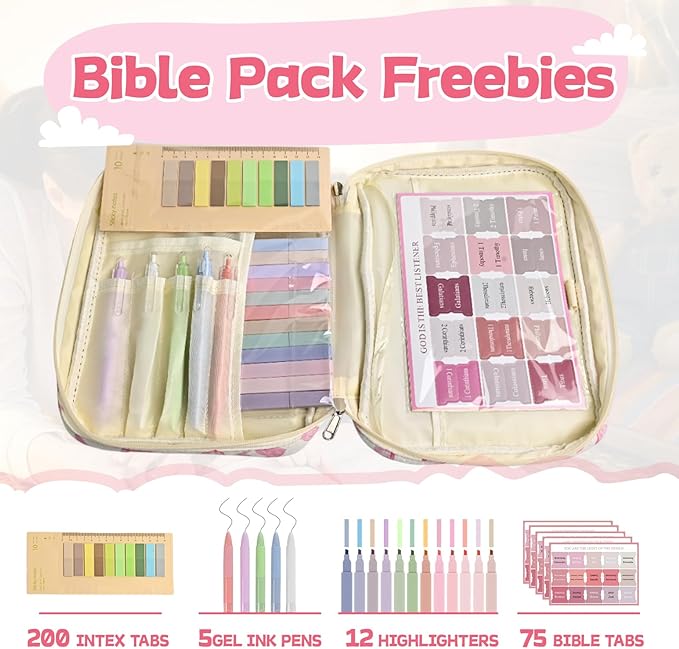 Bible Cover Case for Women Large Chenille Letter Bible Bag with Handle Quilted Bible Carrying Case for Girls Bible Study Supplies Accessories (Pink Bow)