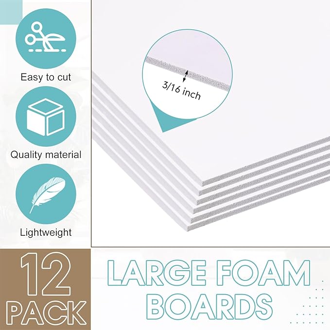 Kathfly 12 Pack Large White Foam Boards Bulk 30 x 40 x 3/16 inch Thickness Giant Foam Core Board Presentation Boards Multipurpose Blank Board for Presentation Project Craft Mounting School Display