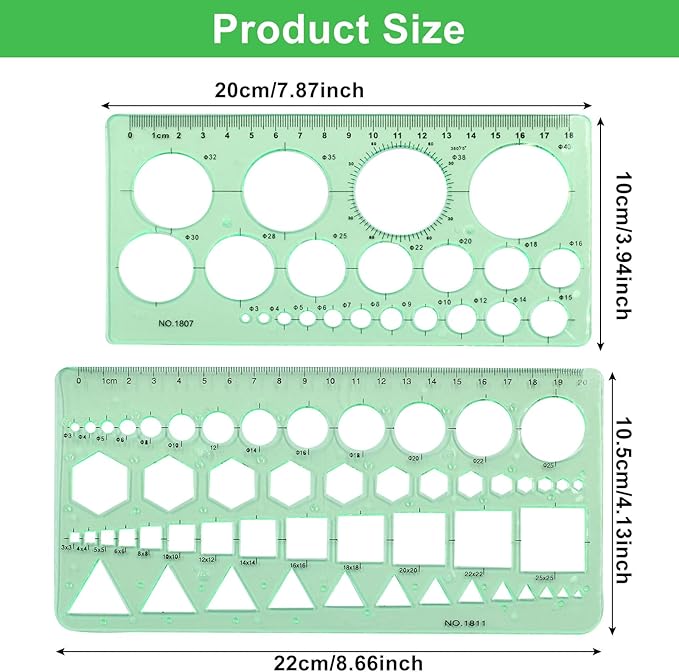 2 PCS Circle Template Clear Green Plastic Scale Drafting Digital Drawing Set Geometric Drawings Stencils Rulers Suitable for School Office Supplies (Style1)