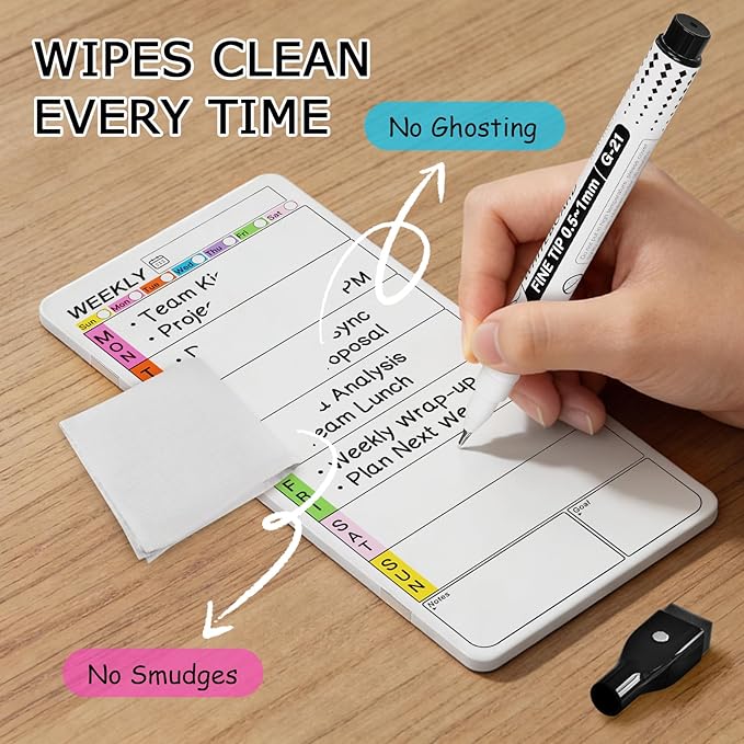 Magnetic Monitor Memo Board, Dry Erase Whiteboard Weekly Planner and Daily to Do List Note Board Set for Monitor Side/Fridge/Home/School/Office with Markers