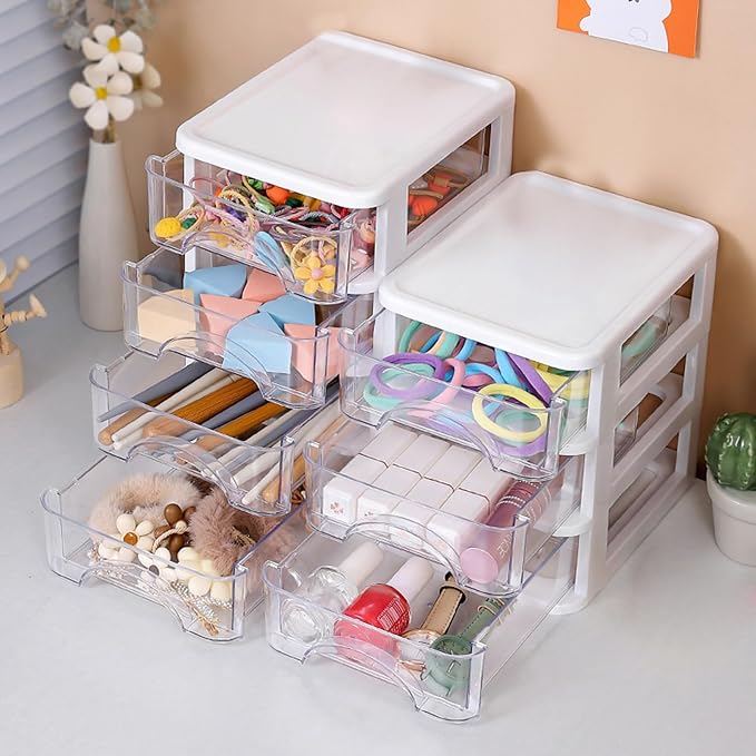 ljhnba Desktop Storage Box Stackable Cabinet Small Drawers Organizers Stationery and Supplies Clear Organizer with Drawers Stationery Organizer Box