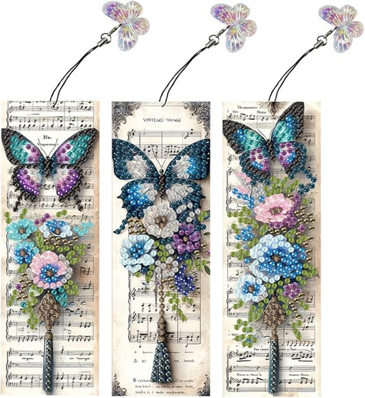 ARTopet 3Pcs DIY Diamond Art Painting Bookmarks with Colorful Butterfly Pendant PET Bookmark Ornament Double Sided Pattern Single Sided Diamond Book Marker Clip Gifts Tags-Butterfly04