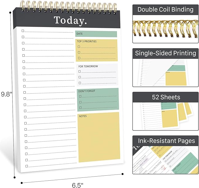 CICPAP To Do List Notepad - To Do List Notebook for Work with 52 Sheets, Undated Daily Planner Perfect for Enhanced Productivity and Goal Achievement - Black Green