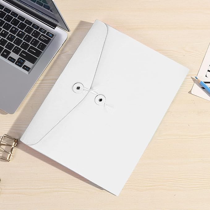 VANRA Kraft String Envelope File Folder Project Pockets File Jacket Document Organizer Flat-No Expansion A4 Letter Size (White, Pack of 5)