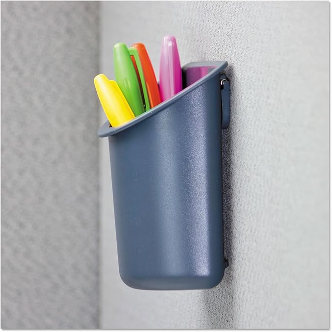 Universal Recycled Plastic Cubicle Pencil Cup, 4.25 x 2.5 x 5, Wall Mount, Charcoal