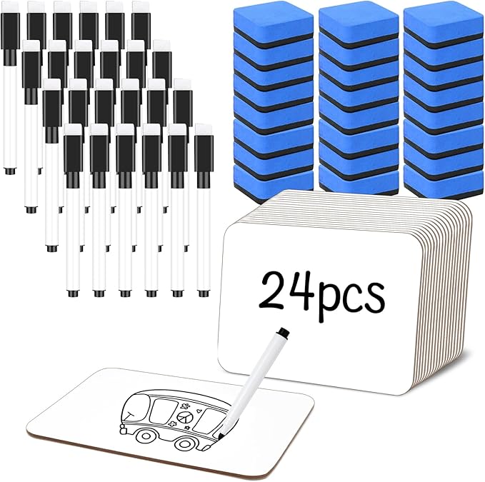 24 Pack Mini Dry Erase Board 6x9 Inch Small Wooden Portable White Boards Bulk with 24 Markers & 24 Erasers for Students Teachers Classroom Training Office Supplies