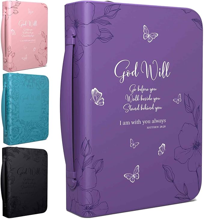 DEHITE Bible Cases for Woman — Leather Bible Covers for Women — Carrying Bag for Woman — Pen Slots — Zippered Pocket — Premium Faux Leather Holder — Christian Floral Accessories
