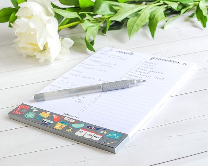 Weekly Magnetic Meal Planner Notepad By Julianne & Co - Food Planning Grocery List Pad, Premium A5 Pages Lasts 1 Ful Year with Tear Away Perforated Shopping List (Kitchen Print WITH Fridge Magnet)