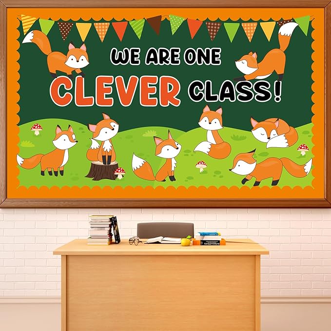 Woodland Fox Fall Bulletin Board Set Fall Bulletin Board Decorations Red Foxes Cutouts Classroom Decors for Autumn Office Home School Chalkboard Wall Door Woodland Animals Theme Party Supplies