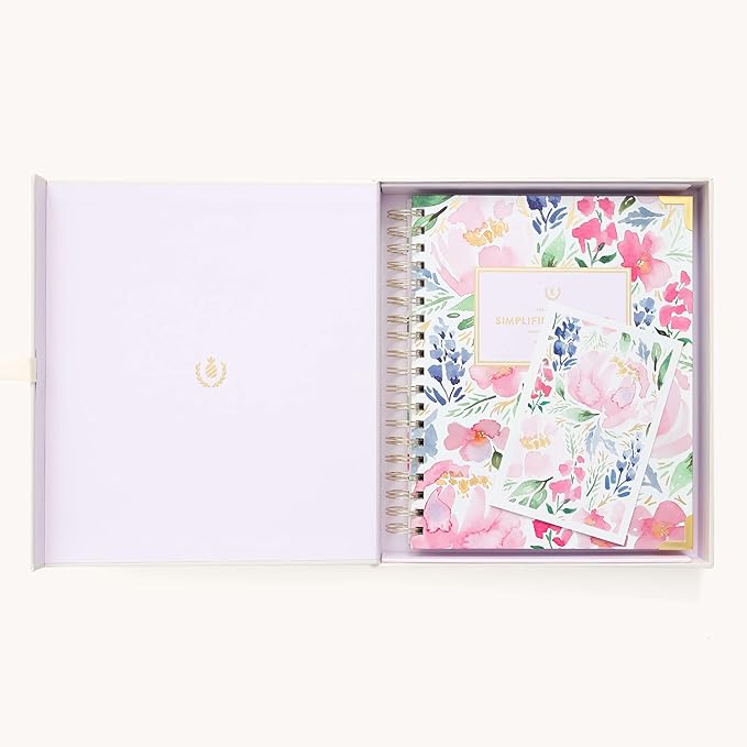 Simplified 2026 12-Month Spiral Weekly Planner — Cottage Floral — January 2026 - December 2026, Calendar Year Organizer with Stickers, Pockets, and Keepsake Box