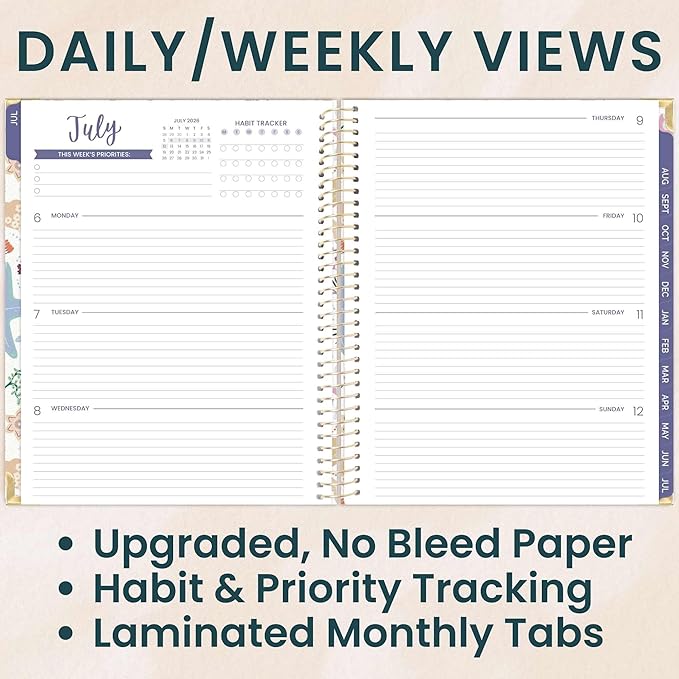 bloom daily planners HARDCOVER Planner 2026-2027 (8.5" x 11") Academic Year (July 2026 - July 2027) - 13 Months Task Goal Planner for Women - Monthly & Weekly Agenda Book - Seaside Whimsy