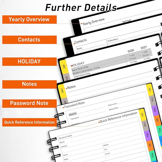 Planner 2026-2027, 18-Monthly Weekly and Monthly Planner Calendar, Includes January 2026 - June 2027, 5.7" x 8.3", Colorful Laminated Tabs, Flexible Cover, Wirebound, Black