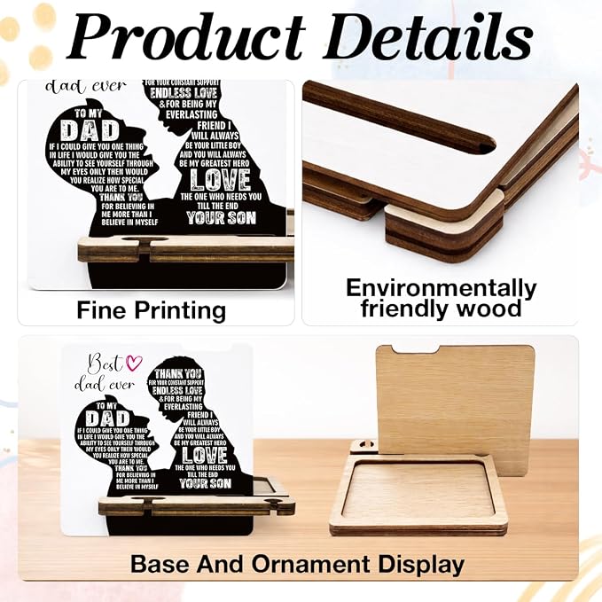 Father's Day Appreciation Gift for Dad - Multi-functional Desk Organizer - Motivational wooden Best Dad Sign for Office Desk Shelf Decor